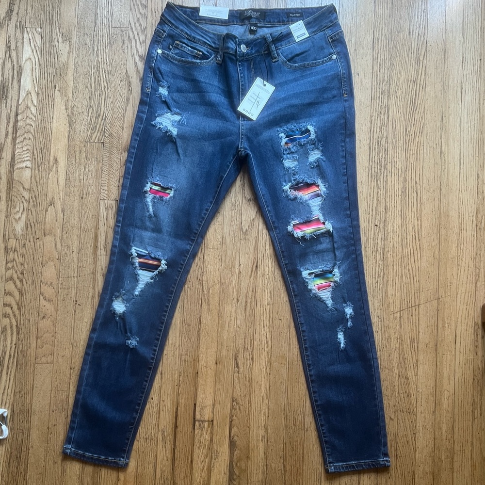 Judy Blue Mid Rise Skinny Fit - Run Small 15/32 Stripe Patchwork Jeans - NWT